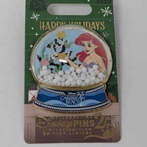 Ariel Flounder Disney Caribbean Beach 2025 Happy Holidays Snow Globe LE Pin