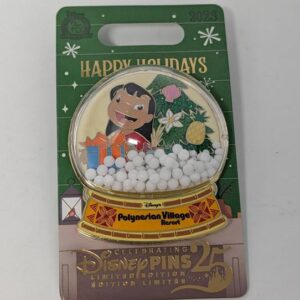 Lilo Scrump Disney Polynesian Resort 2025 Happy Holidays Snow Globe LE Pin